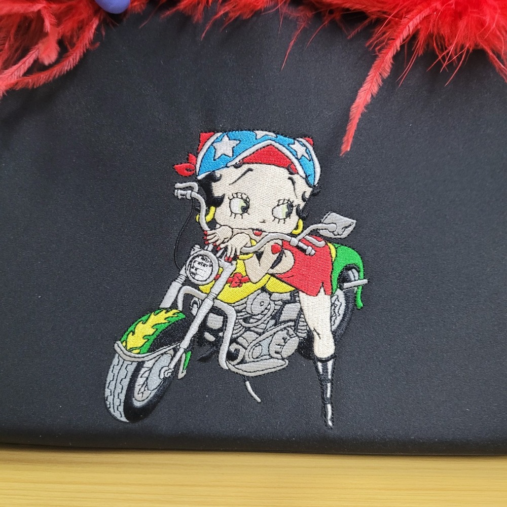 Betty Boop Black Handbag with Red Feather Trim - Picture 2 of 7